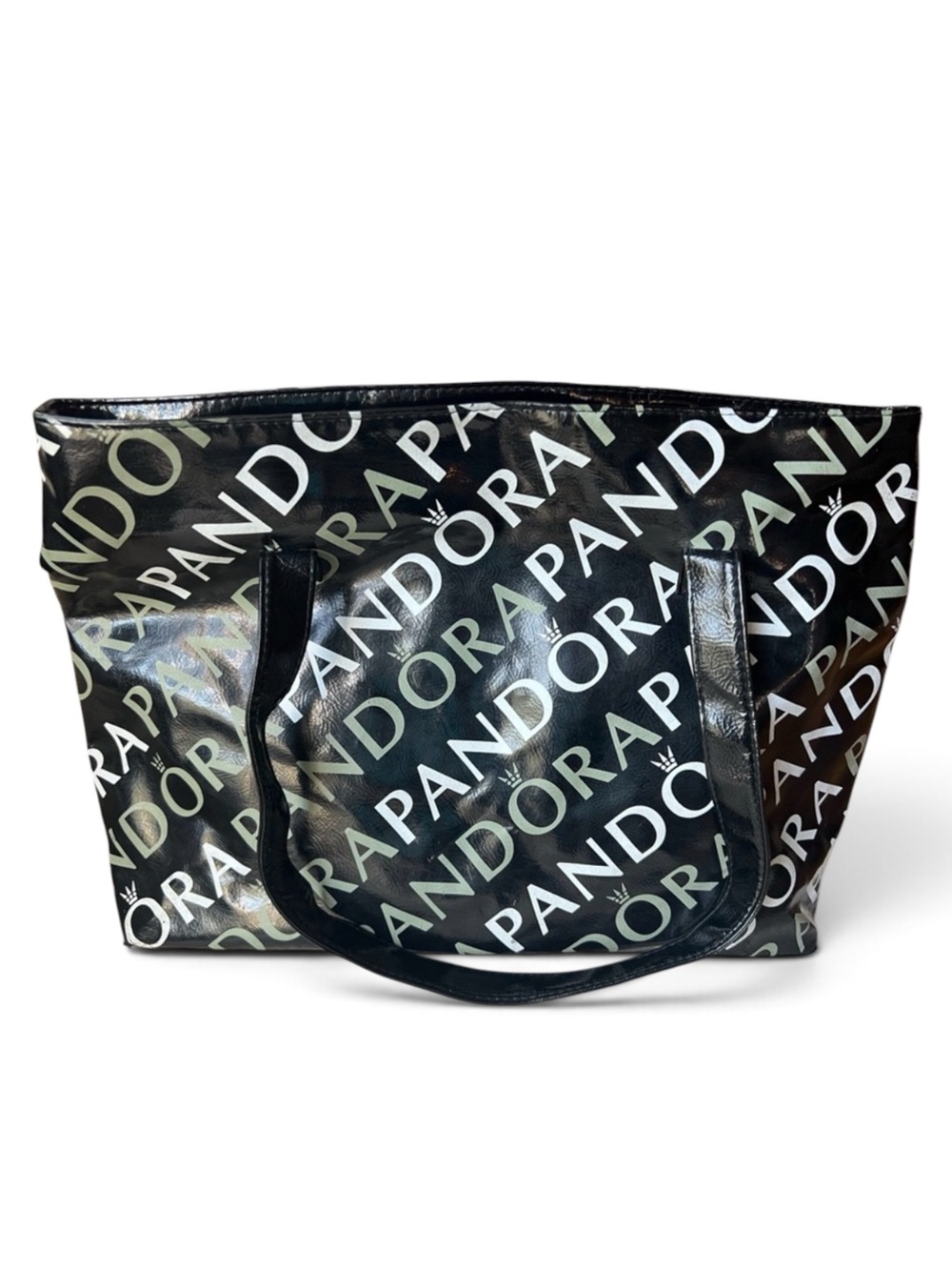 Pandora Jewelry Limited Edition Black Patent Repeating Logo Tote Bag